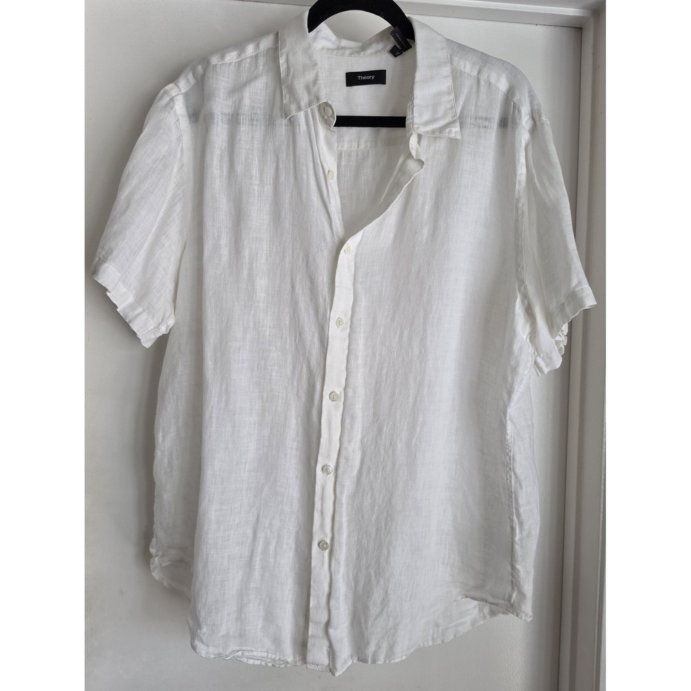 Theory Men's Casual Short Sleeve Button-Down Shirt in White